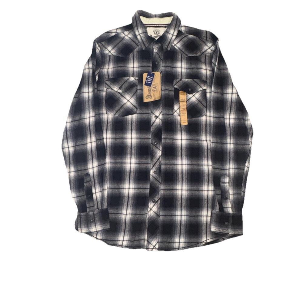 Size L Tall ROEBUCK & Co. Flannel Shirt Brown/Black Plaid